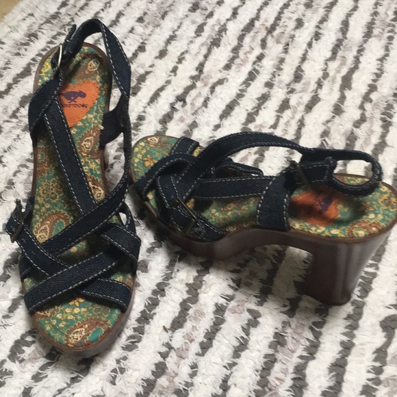 RocketDog-Strappy denim chunky heels - Picture 1 of 5